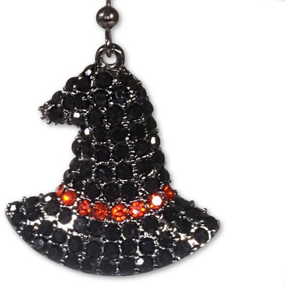 HOLIDAY LANE HALLOWEEN WITCH HAT HEMATITE BLACK/ORANGE CRYSTAL EARRINGS**NEW! - Picture 2 of 3
